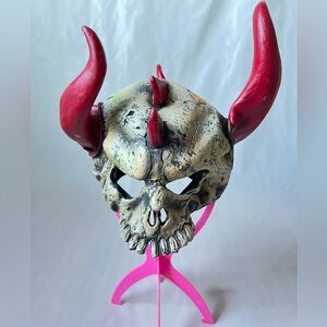 Vintage DISGUISE Devil Skull Horror Mask Red Horns Halloween Child Size 2004